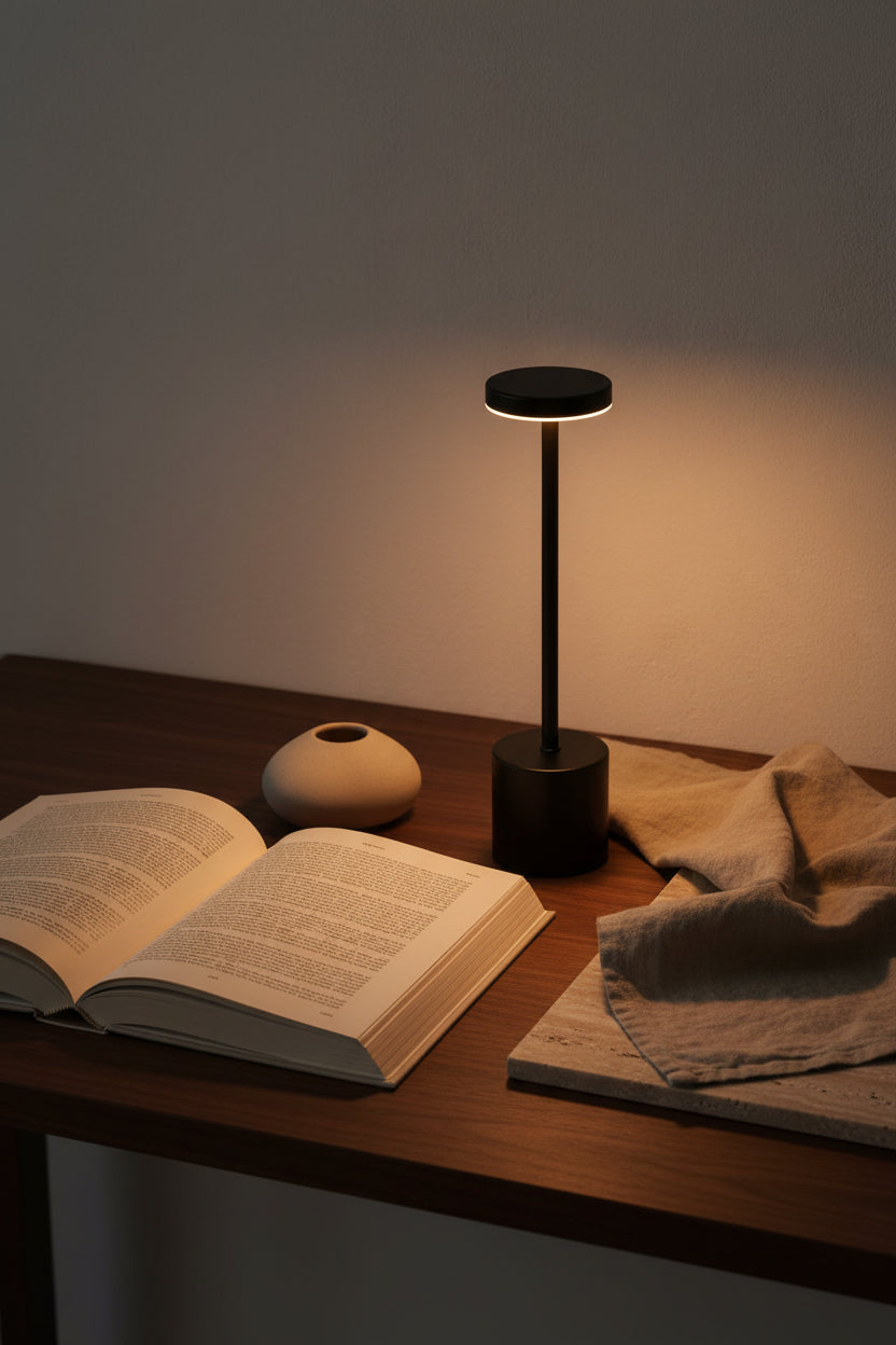 Lampe de Table Sans Fil LUMEA™ — Aluminium Brossé Rechargeable